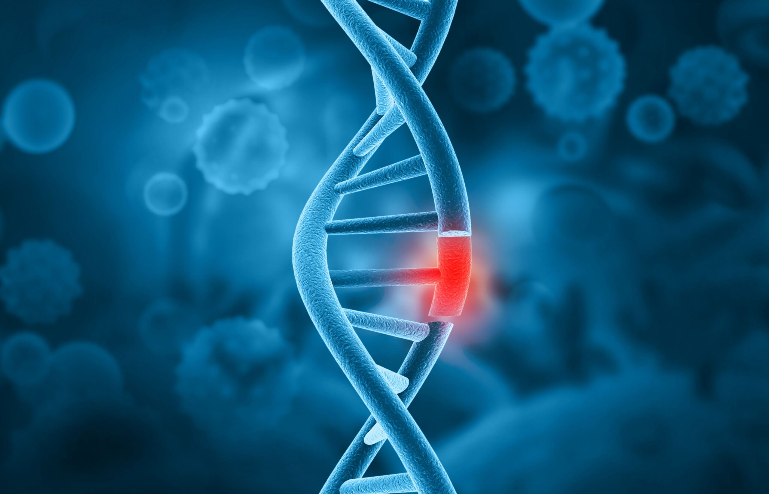 Damage to DNA on a scientific background. Gene Therapy for DNA disease.